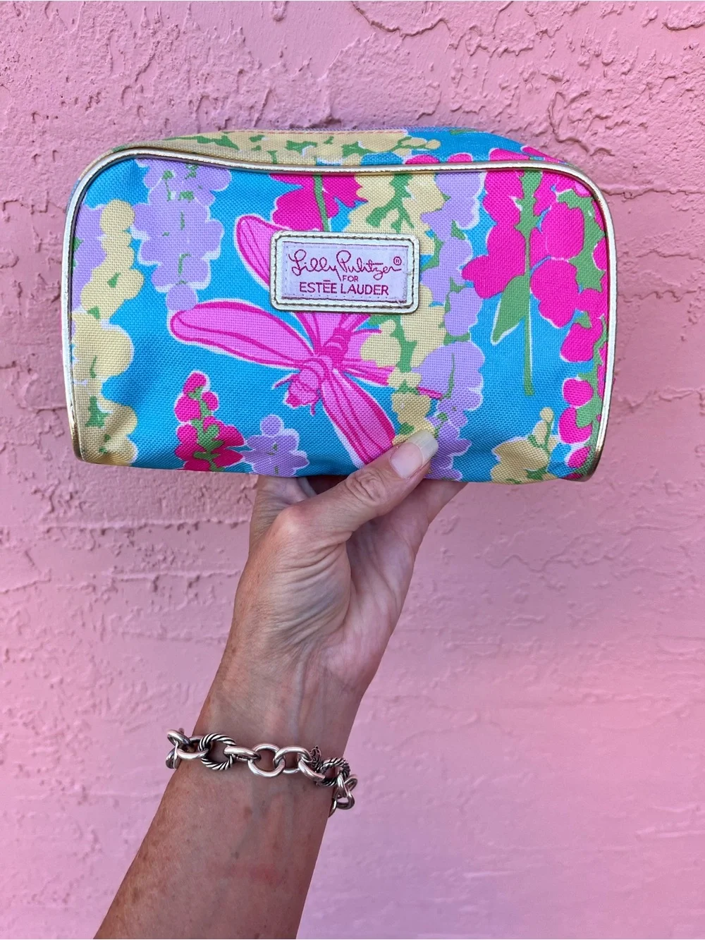 Lilly Pulitzer Estée Lauder Collaboration Make Up Cosmetic Bag Floral Dragonfly